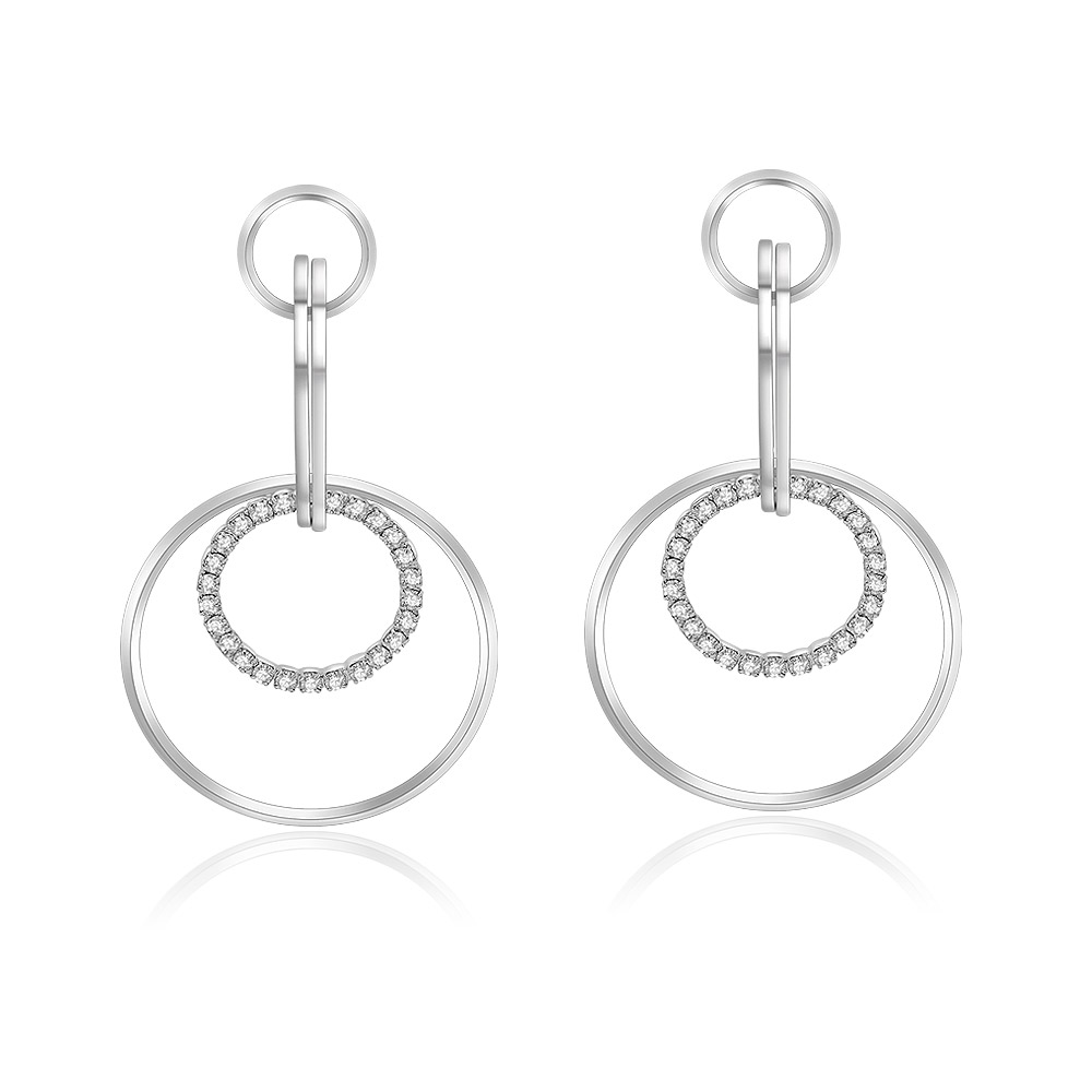 Large Circle Delicate Earrings Rhodium Plated
